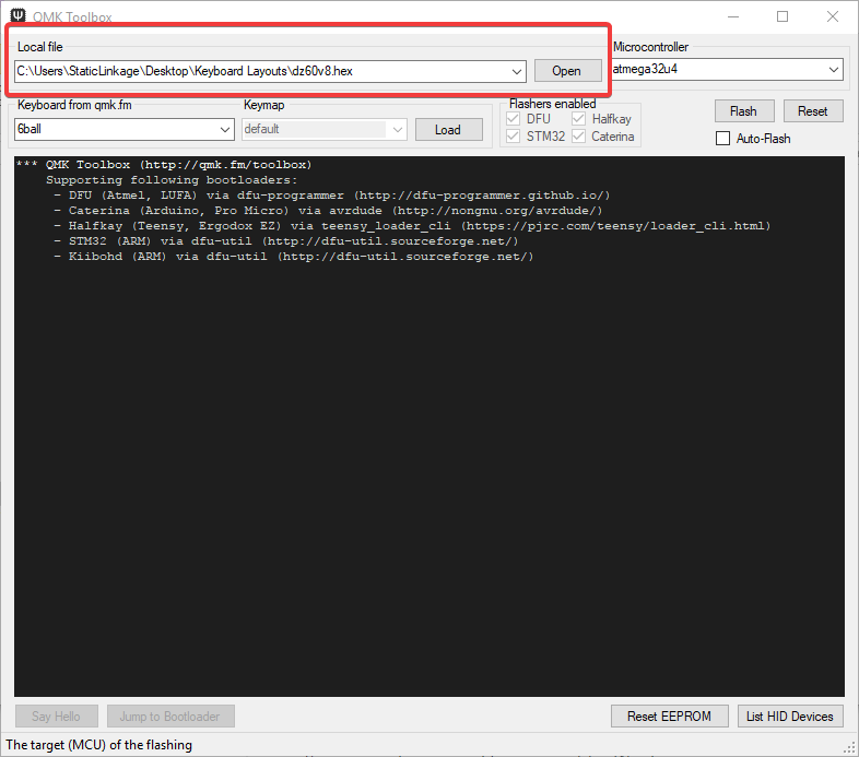 Selecting the correct hex file in QMK toolbox